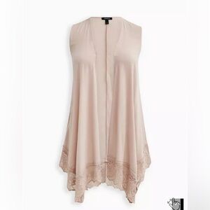 Torrid Lace Trim Vest - Textured Stretch Rayon Mushroom